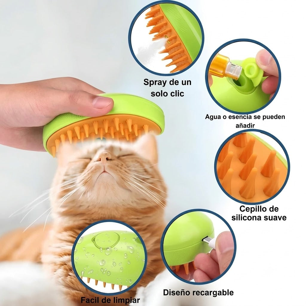 Cepillo Vaporizador 3 en 1 para Mascotas